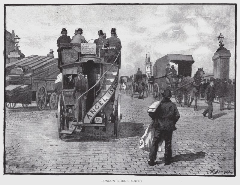 London Bridge, söder (litho) av William Luker