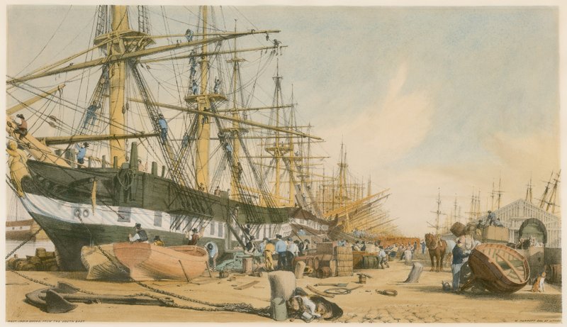 West India Docks, från sydost av William Parrott