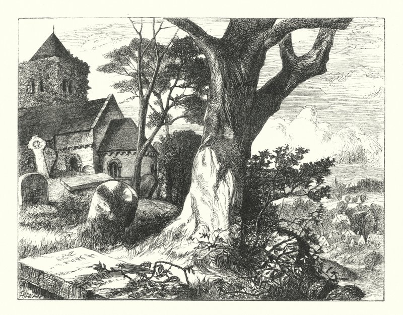 The Churchyard of the Village (gravyr) av William Paton Burton