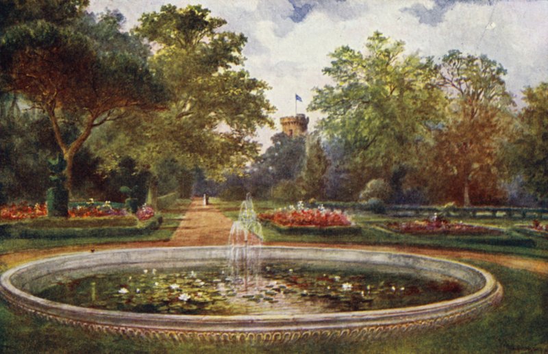 Warwick Castle: Terrace Walk (färg litho) av William W. Quatremain