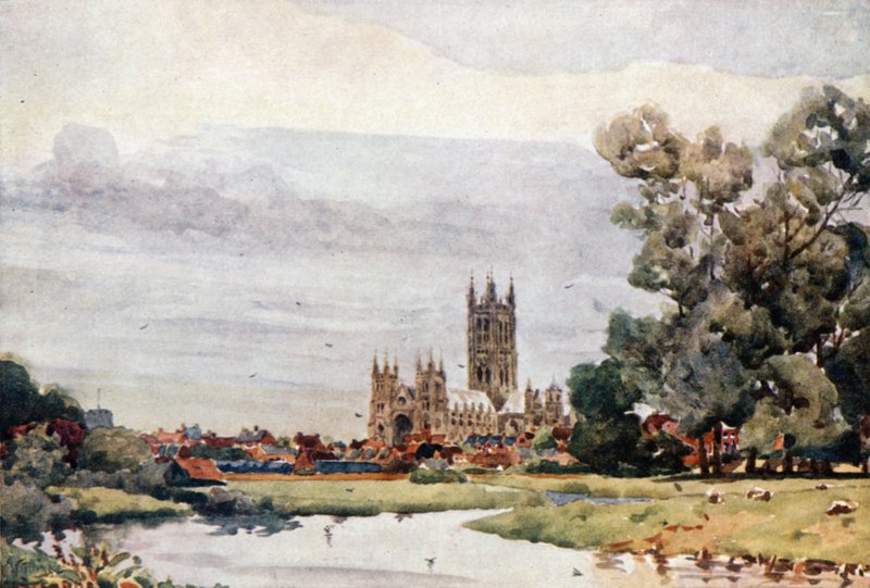 Canterbury from the Meadows (färg litho) av William Wiehe Collins