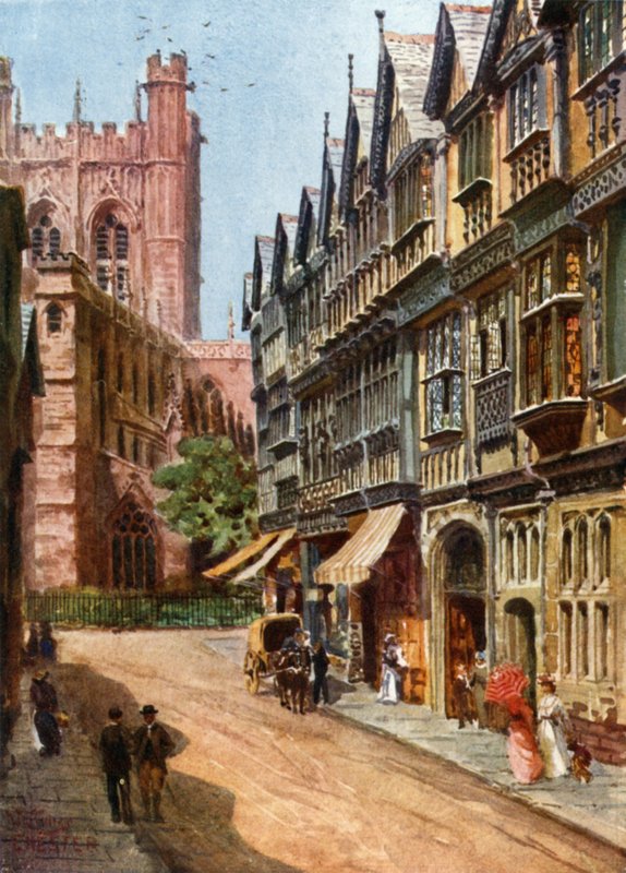 Chester, St. Werburgh Street (färg litho) av William Wiehe Collins