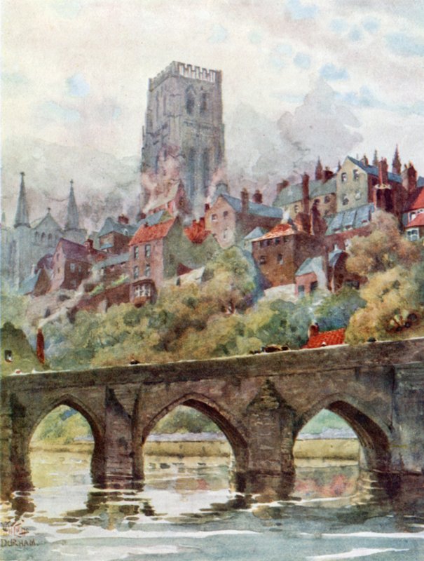 Durham, Elvet Bridge (färg litho) av William Wiehe Collins