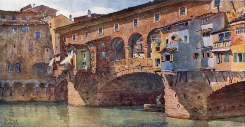 Florens. Ponte Vecchio (färg litho) av William Wiehe Collins