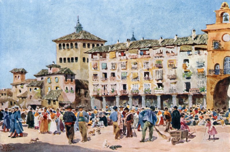 Toledo, Zocodover (färg litho) av William Wiehe Collins