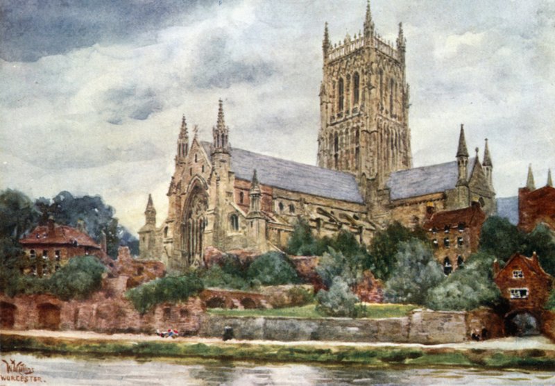 Worcester, katedralen (färg litho) av William Wiehe Collins