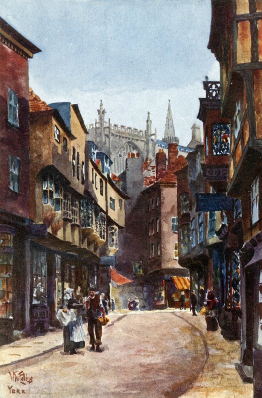 York, Stonegate (färg litho) av William Wiehe Collins