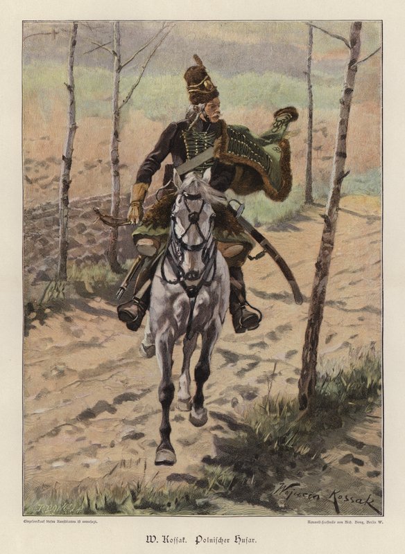 Polsk hussar (färg litho) av Wojciech Kossak