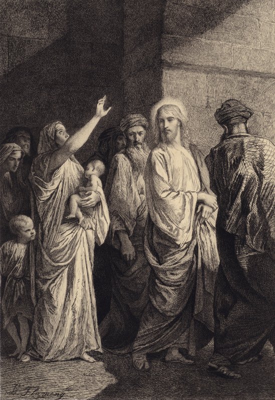 En kvinna förhärligar Jesus av after Albert Robida