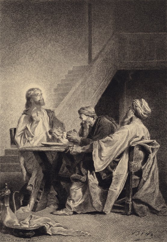Jesus och lärjungarna i Emmaus av after Albert Robida