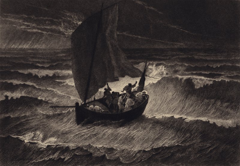 Jesus sov under stormen av after Albert Robida