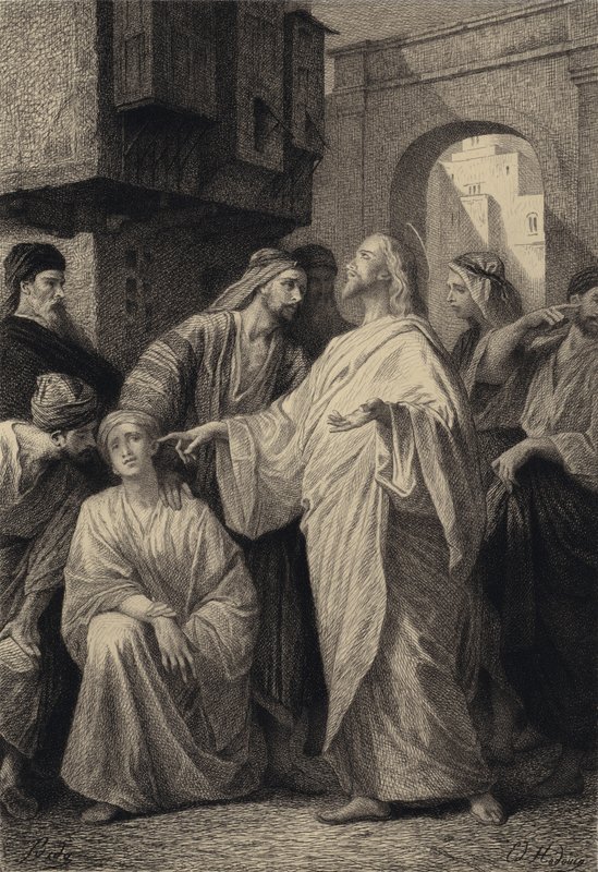 Jesus botar den döva av after Albert Robida