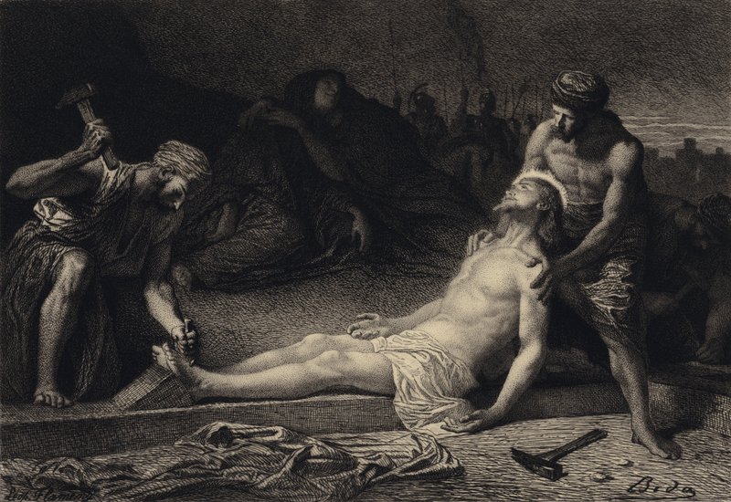Jesus spikade på korset av after Albert Robida