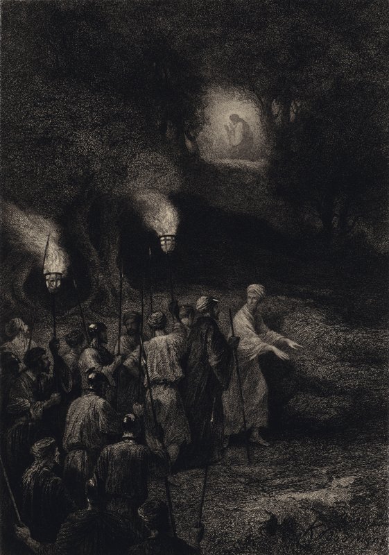 Judas förråder Jesus av after Albert Robida