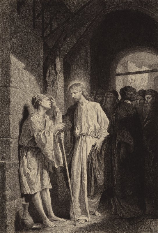 Mannen blind från sin födelse av after Albert Robida