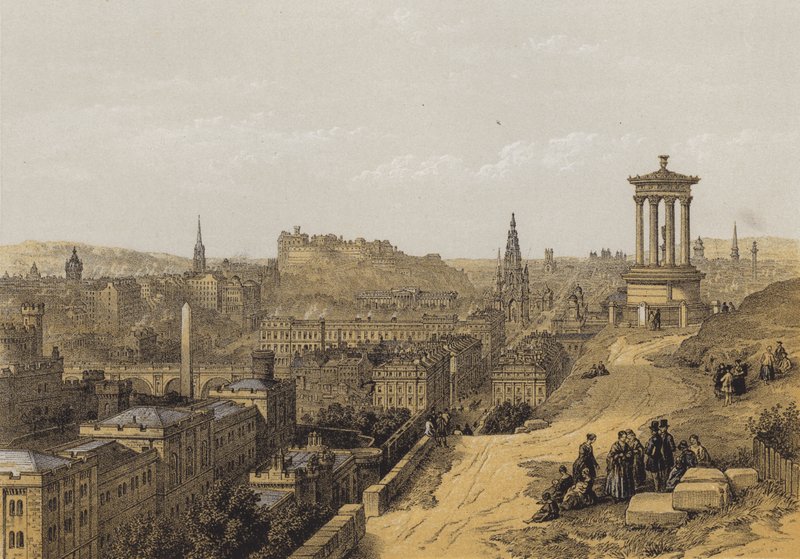 Edinburgh från Calton Hill (chromolitho) av after David Roberts