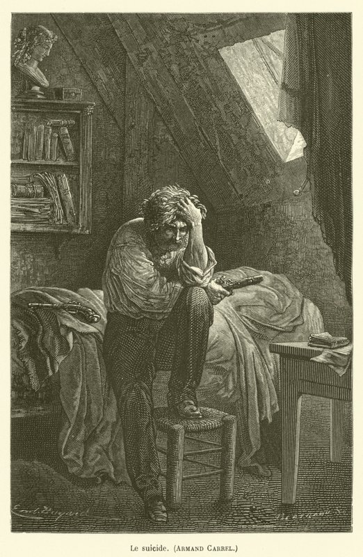 Självmord, Armand Carrel av after Emile Antoine Bayard