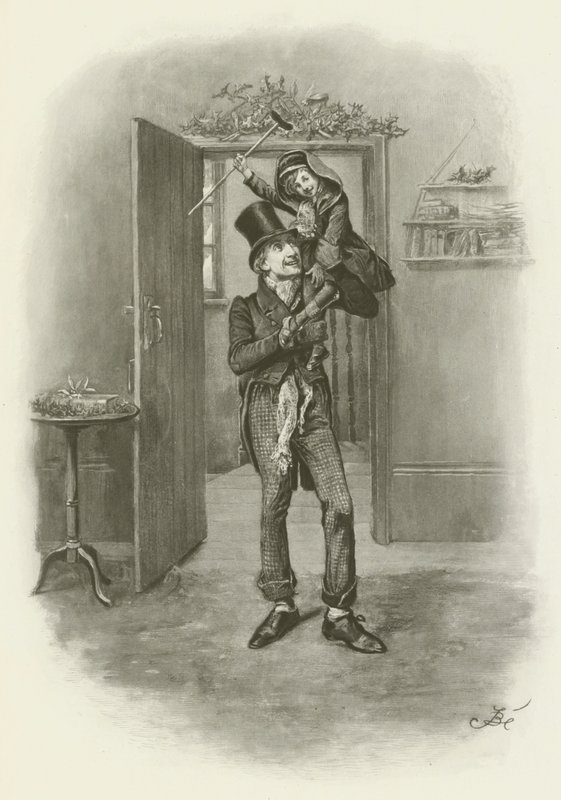 Bob Cratchit och Tiny Tim av after Frederick Barnard