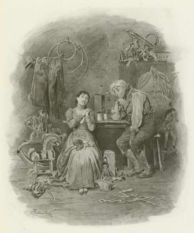 Caleb Plummer och hans blinda dotter av after Frederick Barnard