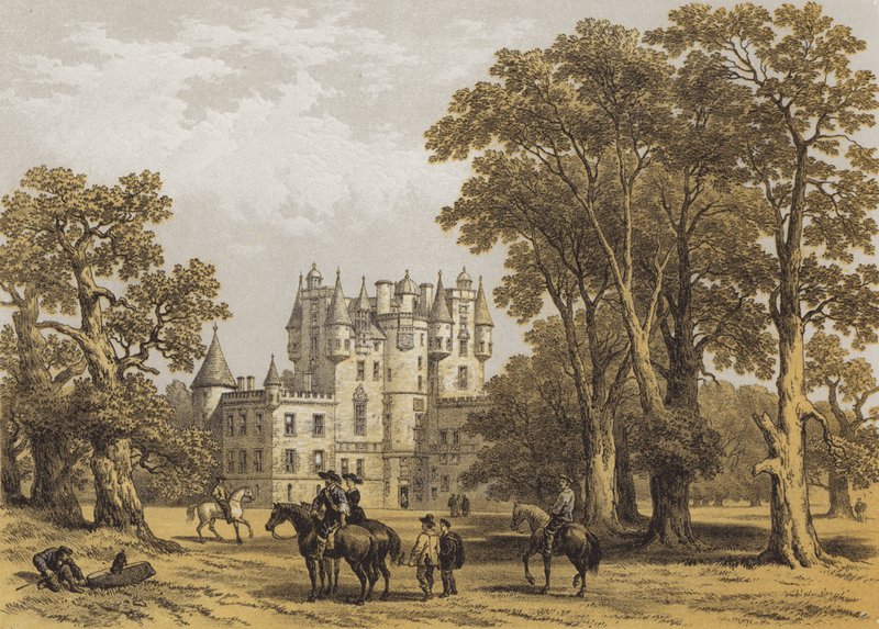 Glamis Castle, Forfarshire (chromolitho) av after George Cattermole