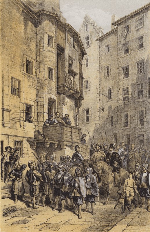 West Bow, Edinburgh (chromolitho) av after George Cattermole