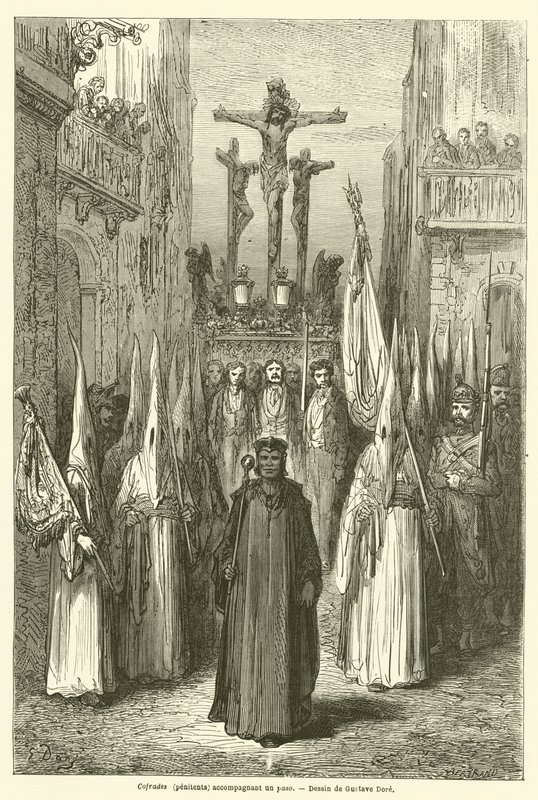 Brödraskap (bottfärdiga) som åtföljer ett steg av Gustave after Dore