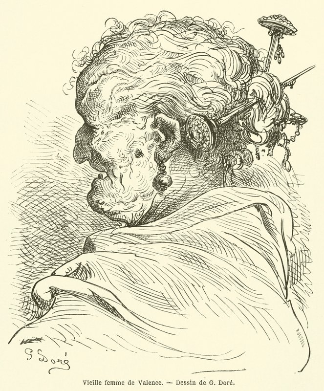 Gammal kvinna från Valencia av Gustave after Dore