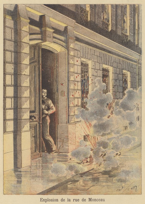 Explosion på Rue de Monceau av after Henri Meyer