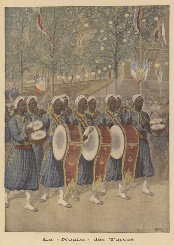 Marschande band av koloniala tiraillörer (Turcos) av after Henri Meyer