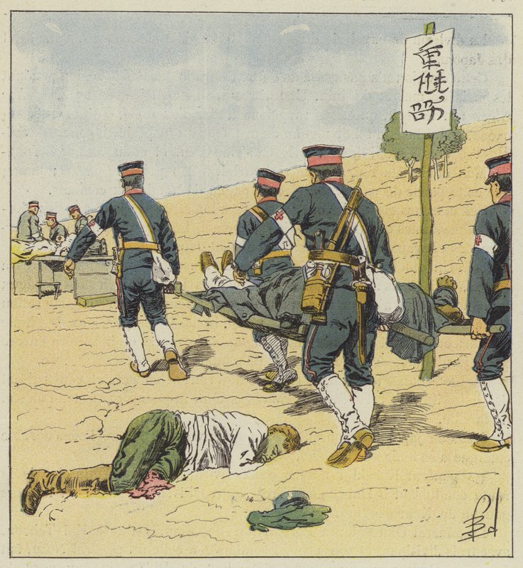Japanska bårbärare av after Louis Charles Bombled
