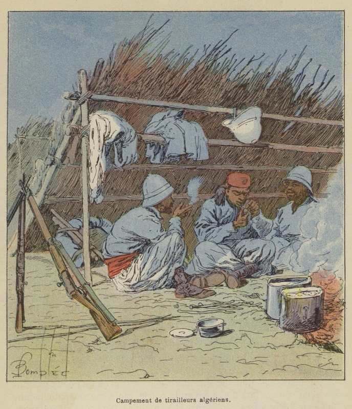 Algeriska skärmytslingar läger av after Louis Charles Bombled