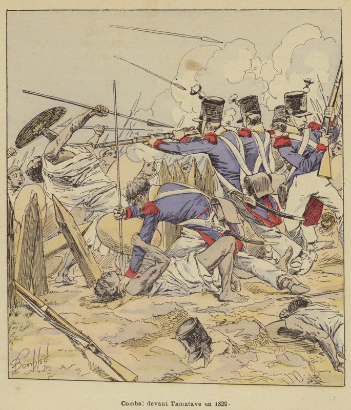 Strid framför Tamatave 1829 av after Louis Charles Bombled