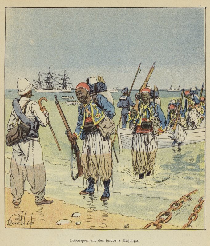 Landstigning av Turkos vid Majunga av after Louis Charles Bombled