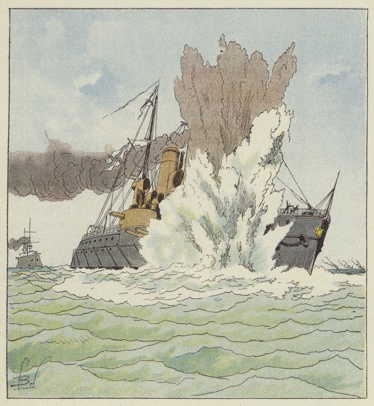 Explosion du Petropavlovsk av after Louis Charles Bombled