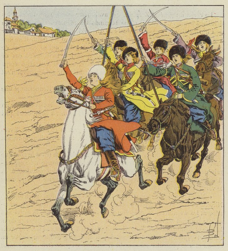 Frivilliga kosackkvinnor av after Louis Charles Bombled