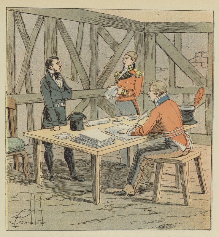 Hudson-Lowe förhör Las-Cases av after Louis Charles Bombled