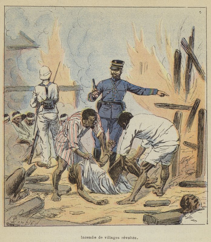 Bränning av revolterade byar av after Louis Charles Bombled