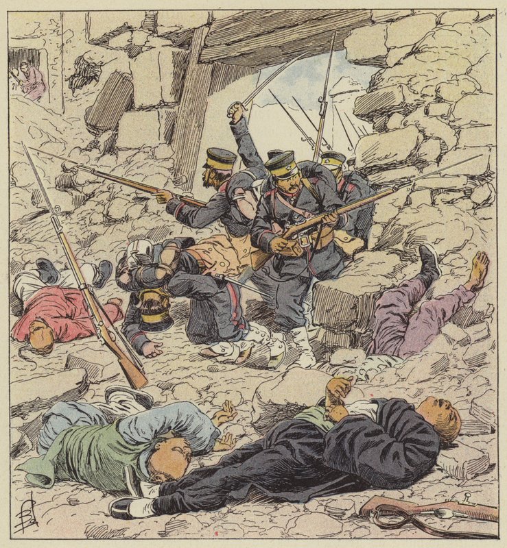 Japanerna går in i Peking. av after Louis Charles Bombled