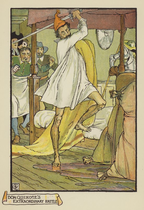 Don Quijotes extraordinära strid av after Walter Crane