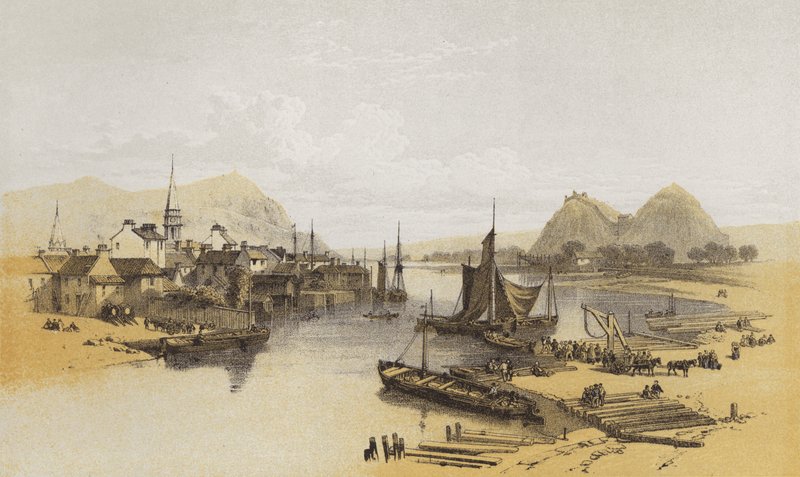 Dumbarton, från Leven (chromolitho) av after William Leighton Leitch